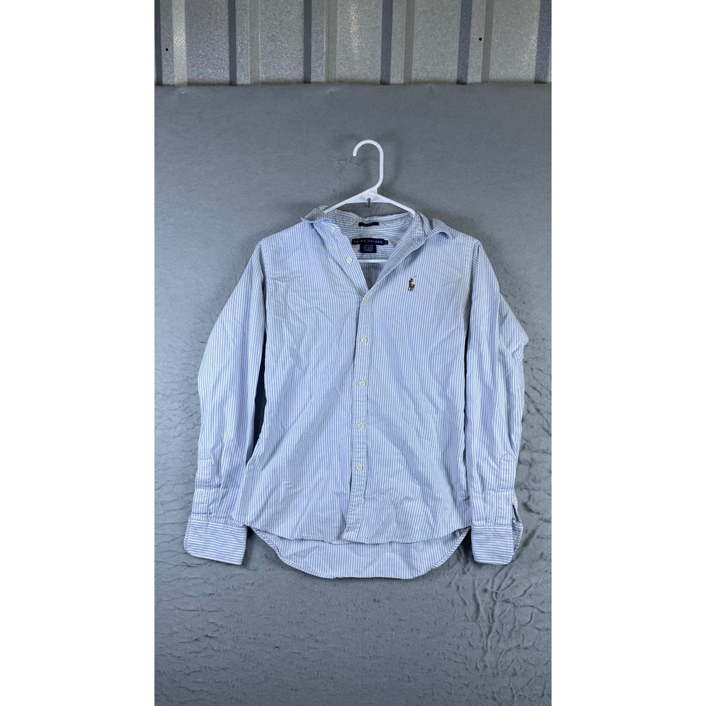 Ralph Lauren Button Down Shirt Mens 2 Blue Stripe Good Slim Fit Oxford Pony